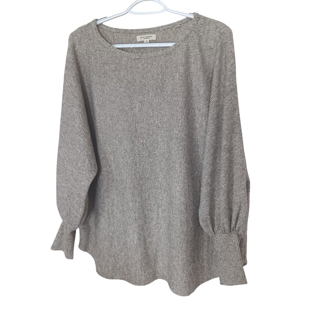 Max Studio London Womens 1X Balloon Sleeve Knit Top Heathered Grey 2W11S79